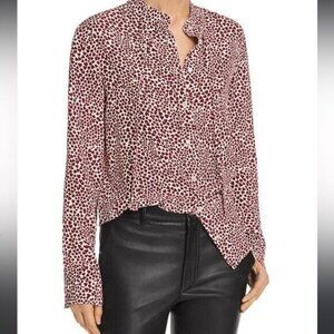 Anine Bing Holly Heart-Print Silk Blouse Size XS